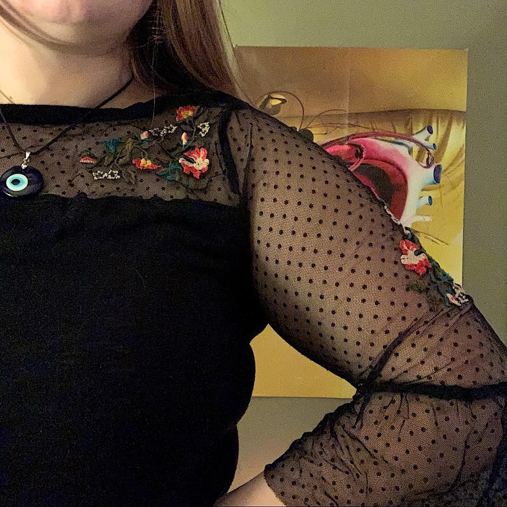 Mesh Black Floral Peplum Top